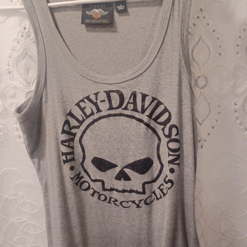 Harley-Davidson Heather Gray Tank with Black Skull Graphic